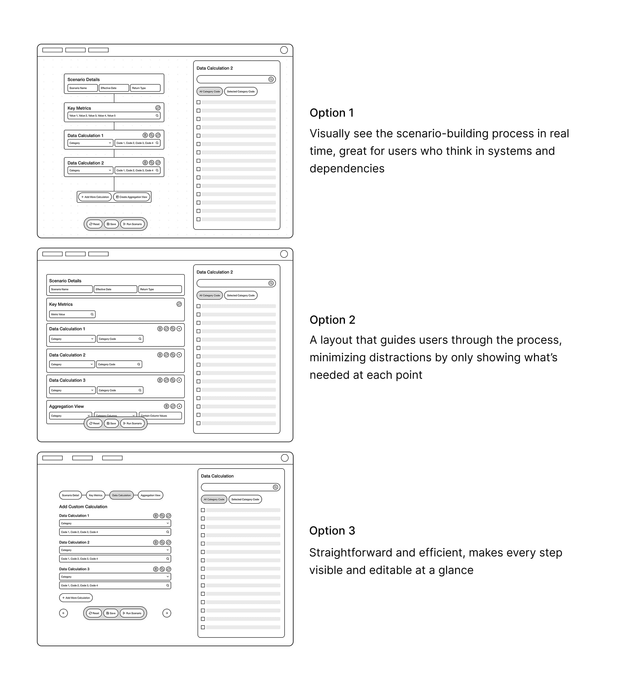 Low-fidelity layout options