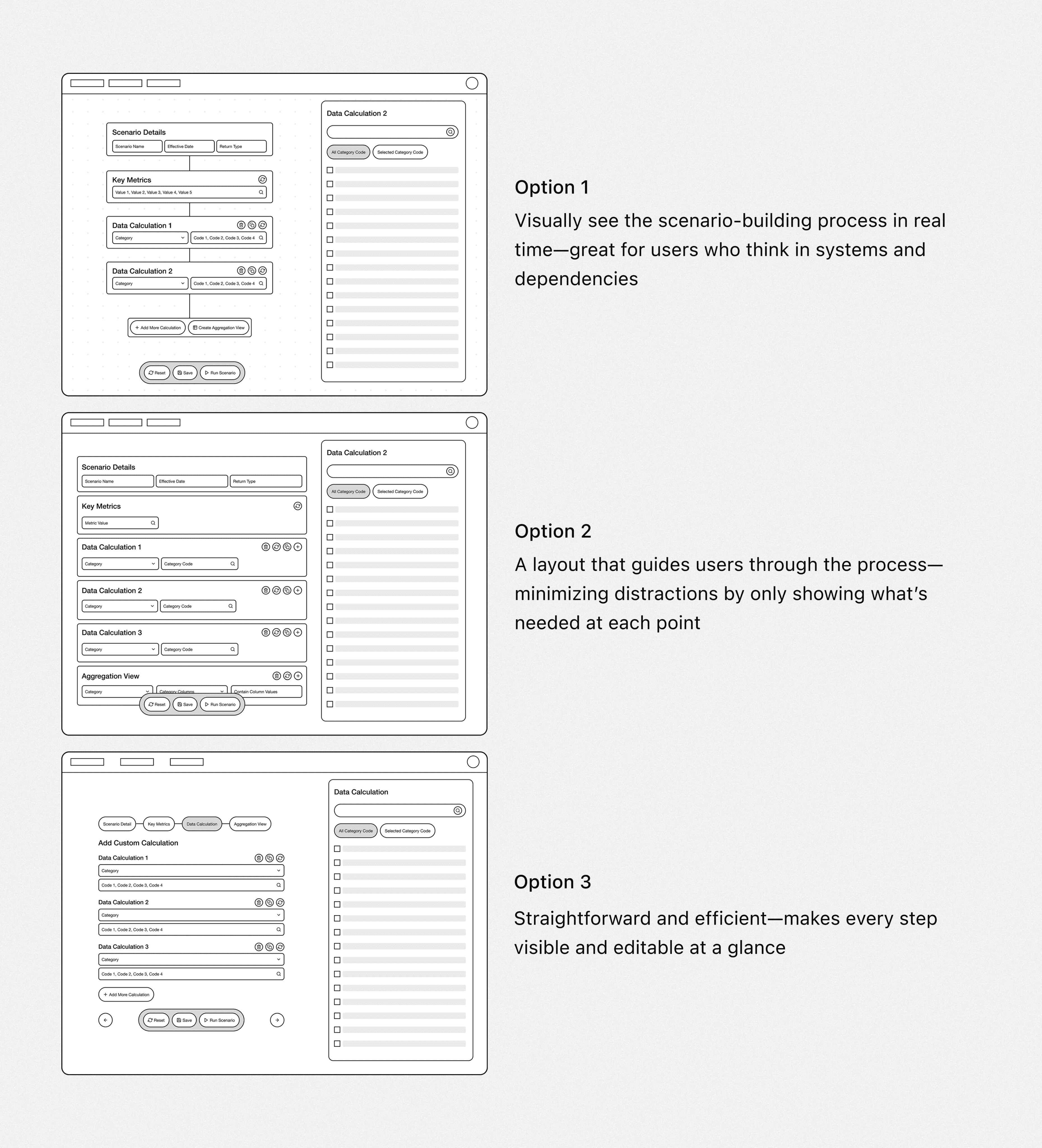 Low-fidelity layout options