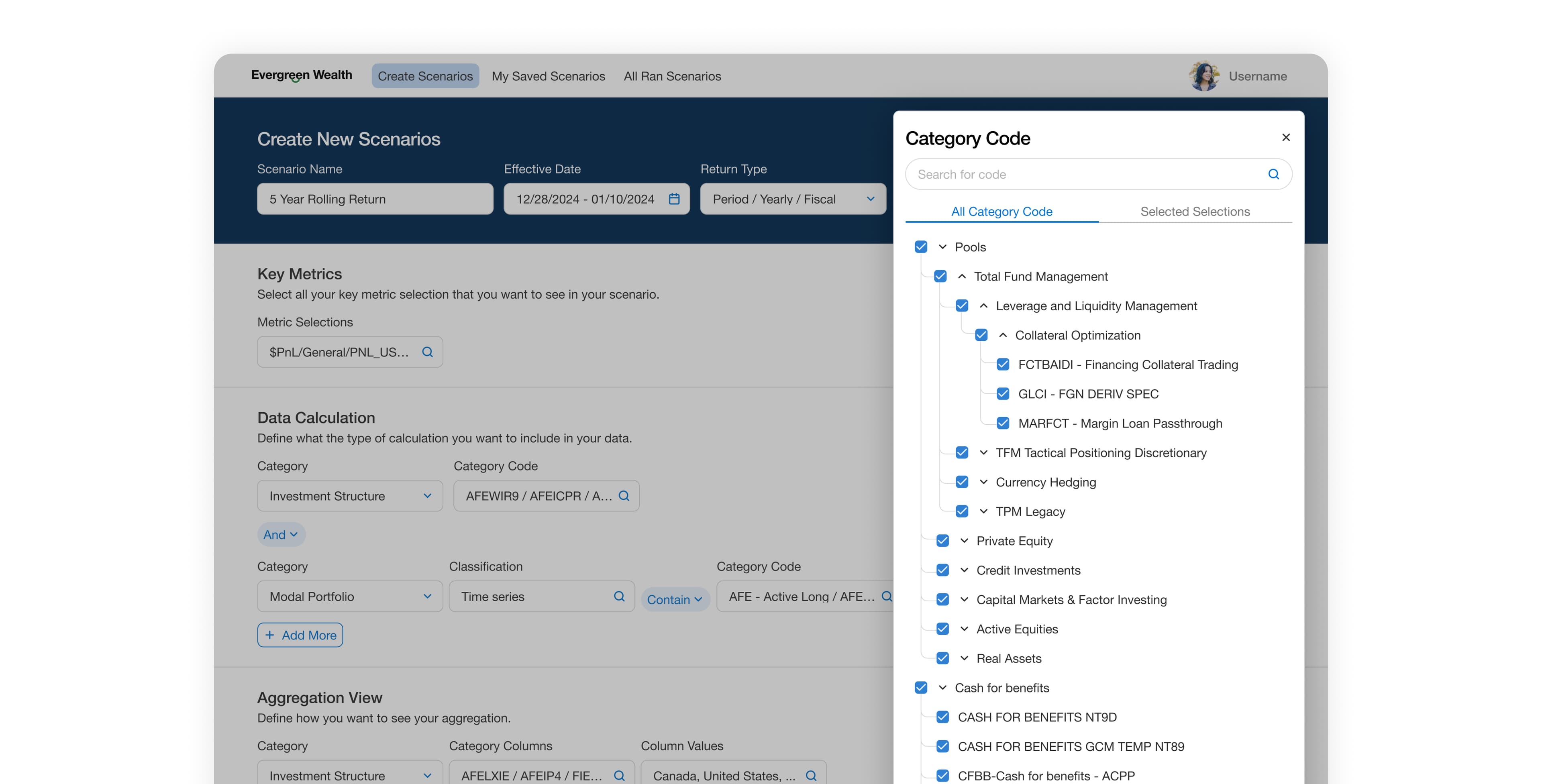 Metrics selection interface