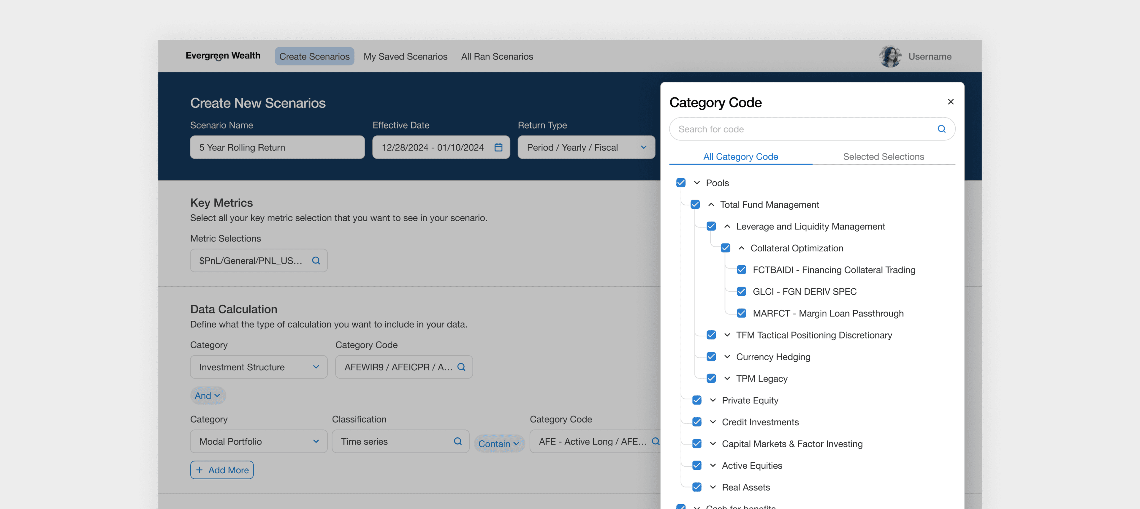 Metrics selection interface